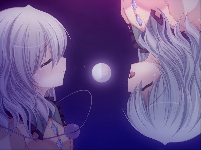Two Anime Girls Facing Each Other — Purple, Dramatic