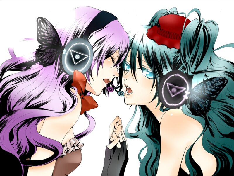 Two Anime Girls Facing Each Other — Purple