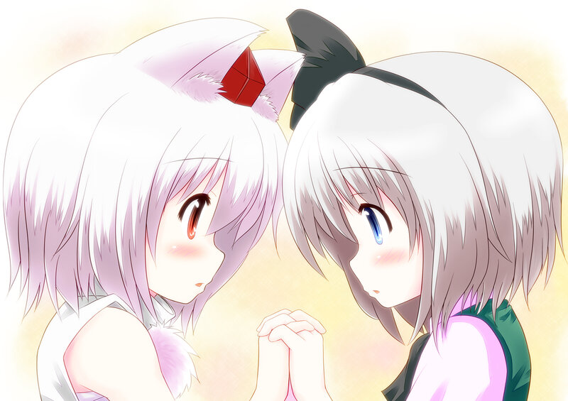 Two Anime Girls Facing Each Other — White, Calm