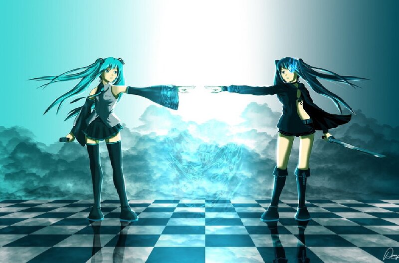 Two Anime Girls Facing Off — Blue