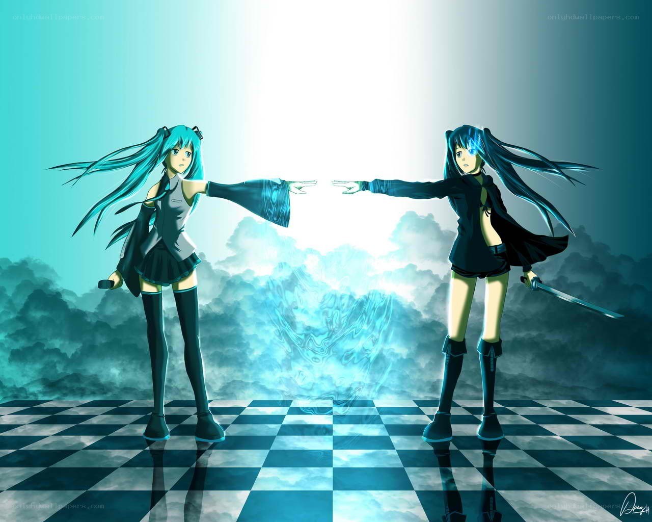 Two anime girls facing off