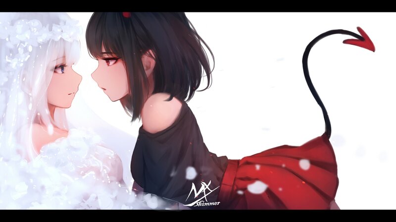 Two Anime Girls Facing — White