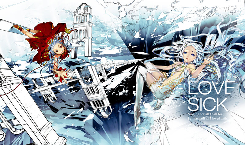 Two Anime Girls Falling — Blue, Dramatic