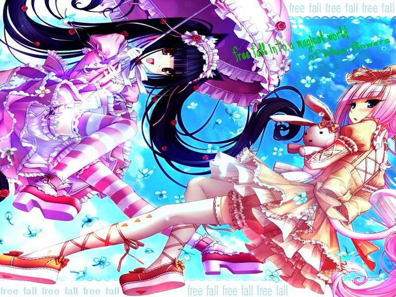 Two Anime Girls Falling — Pink