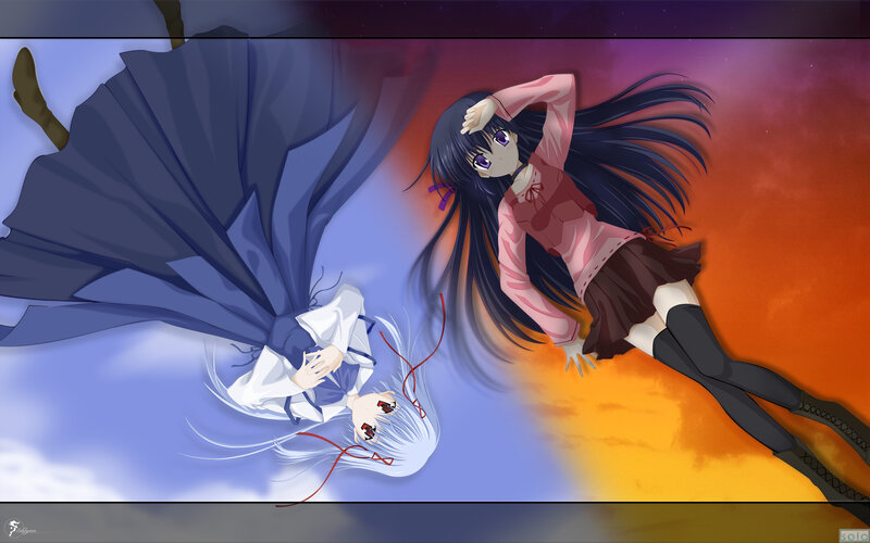 Two anime girls falling