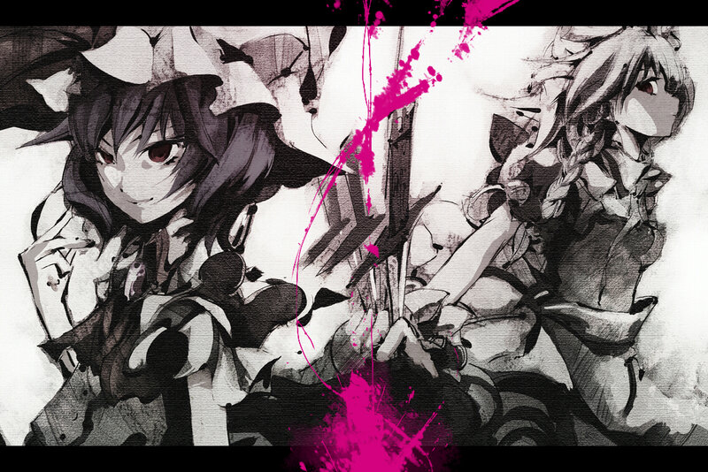 Two Anime Girls Fighting — Black, Dramatic, Manga