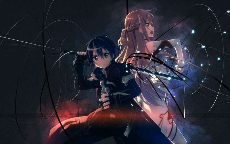 Two Anime Girls Fighting — Black, Dramatic, Night, Swords, Energy Lines, Battle
