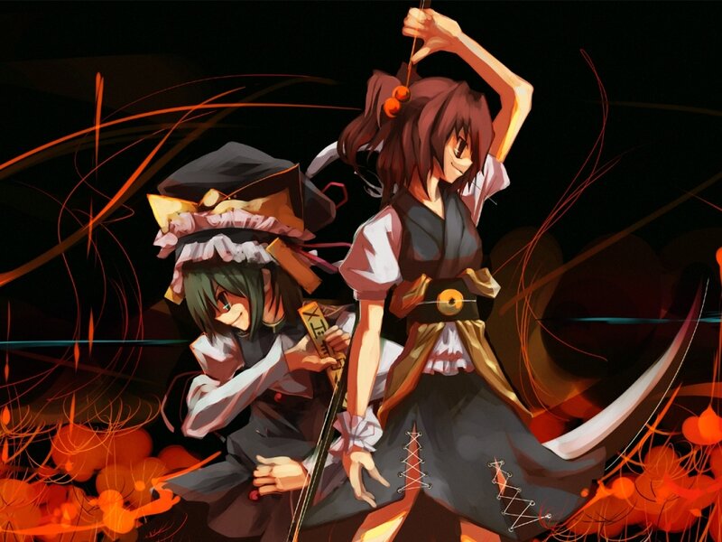 Two Anime Girls Fighting — Black, Dramatic, Night, Swords
