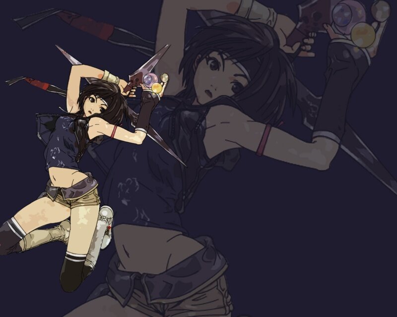 Two Anime Girls Fighting — Black, Dramatic, Night, Swords, Weapons
