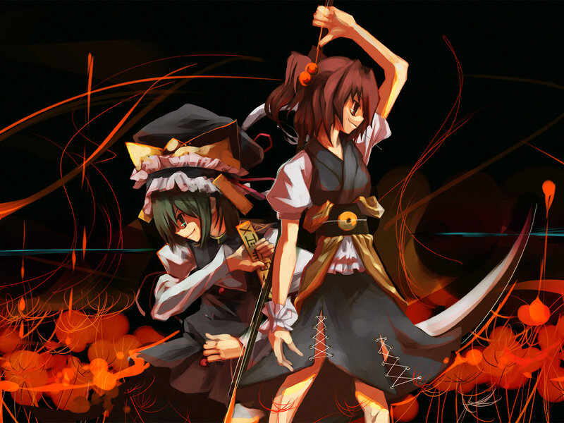 Two Anime Girls Fighting — Black, Dramatic, Night