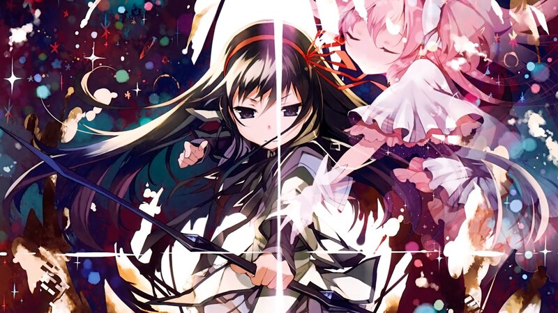 Two Anime Girls Fighting — Black, Dramatic, Sword, Sparkles