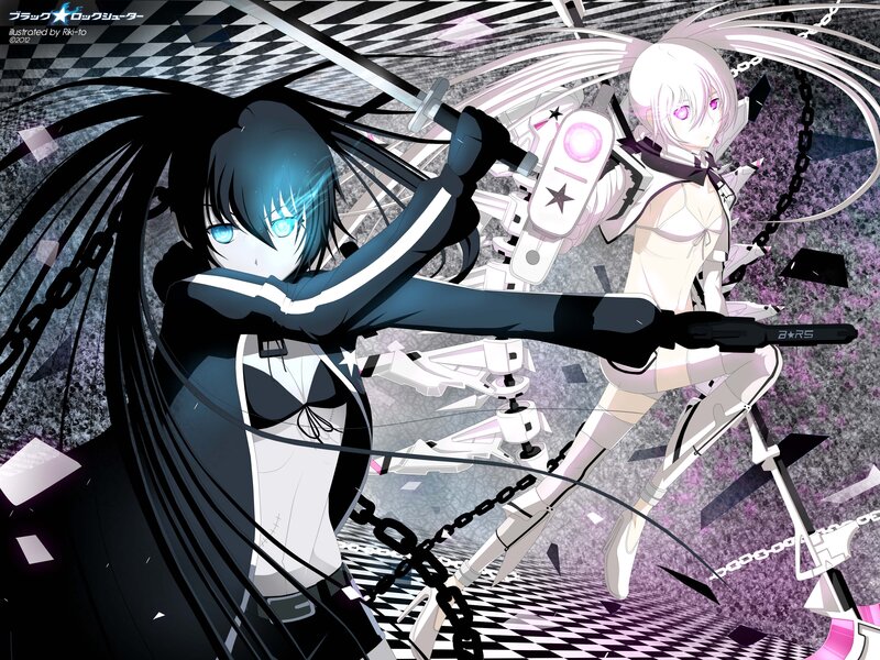Two Anime Girls Fighting — Black, Dramatic, Swords, Chains