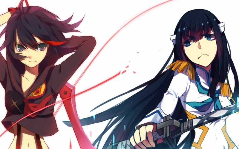 Two Anime Girls Fighting — Black, Dramatic, Swords, Hair