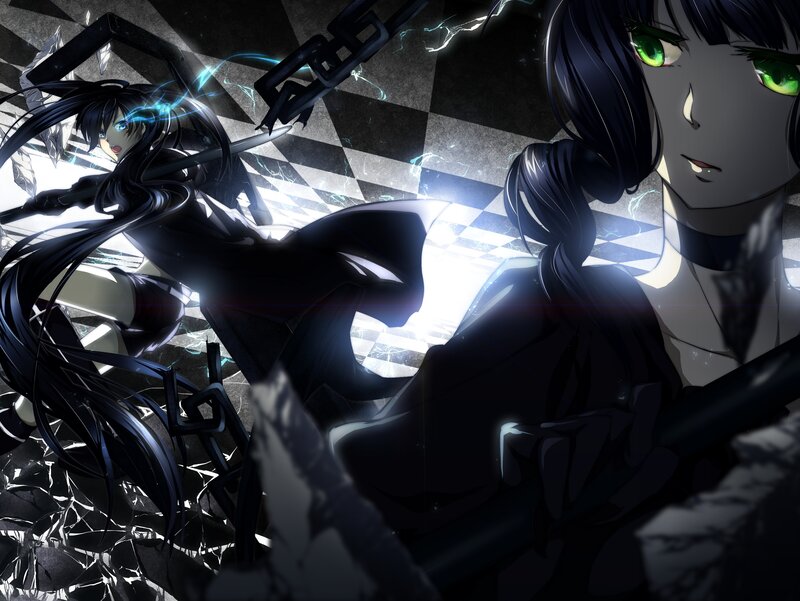 Two Anime Girls Fighting — Black, Dramatic, Swords