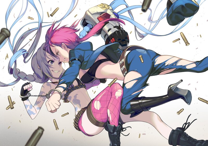 Two Anime Girls Fighting — Blue, Action-packed