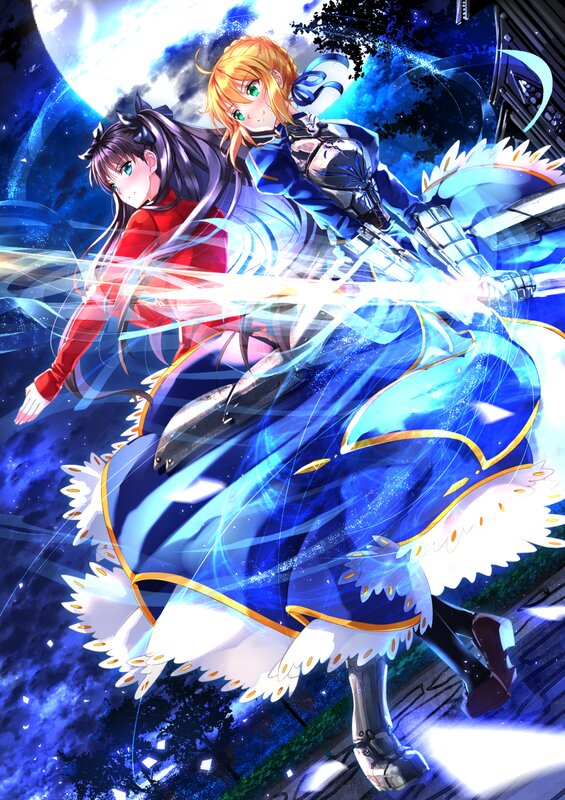 Two Anime Girls Fighting — Blue, Dramatic, Night, Sword