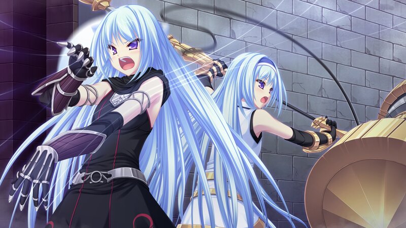 Two Anime Girls Fighting — Blue, Dramatic, Swords
