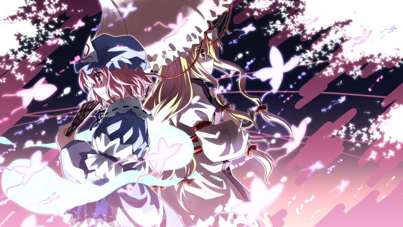 Two Anime Girls Fighting — Pink, Dramatic, Night, Butterflies