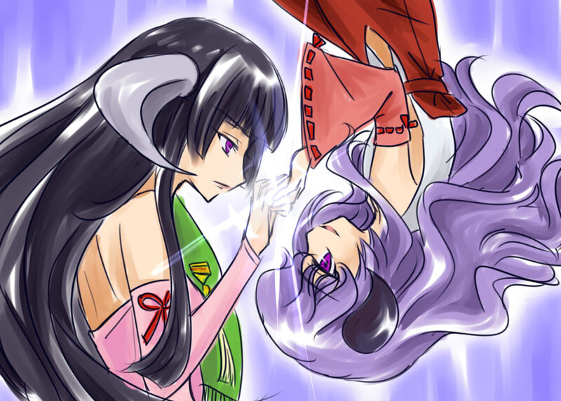 Two Anime Girls Fighting — Purple, Dramatic, Energy Blast