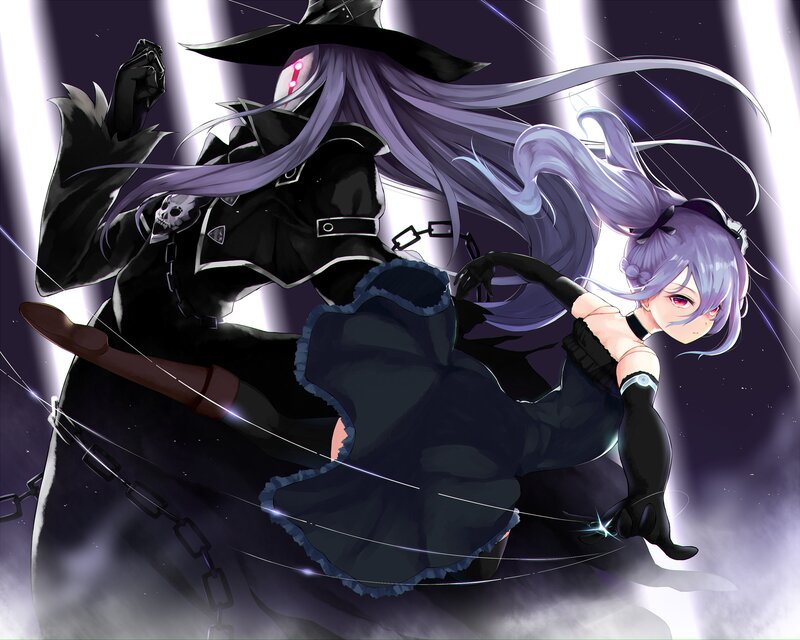 Two Anime Girls Fighting — Purple, Dramatic, Night, Digital Art