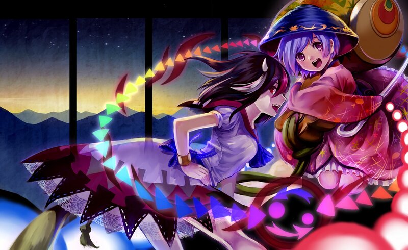 Two Anime Girls Fighting — Purple, Dramatic, Night, Magic Spells