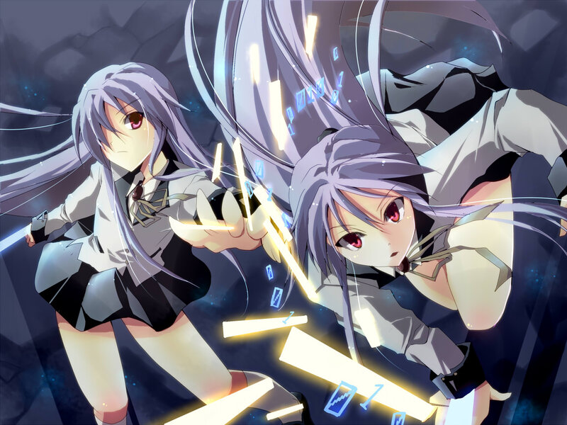 Two Anime Girls Fighting — Purple, Dramatic, Night, School Uniform