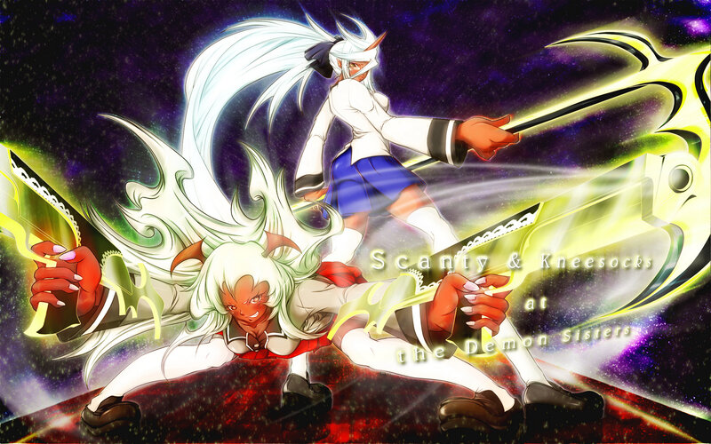 Two Anime Girls Fighting — Purple, Dramatic, Night, Swords, Space Background