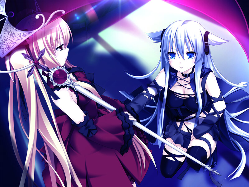 Two Anime Girls Fighting — Purple, Dramatic, Night, Swords