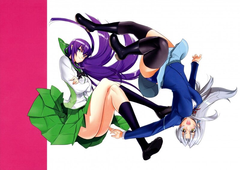 Two Anime Girls Fighting — Purple, Dynamic, School Uniforms