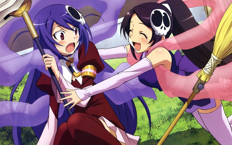Two Anime Girls Fighting — Purple, Playful, Afternoon, Swords