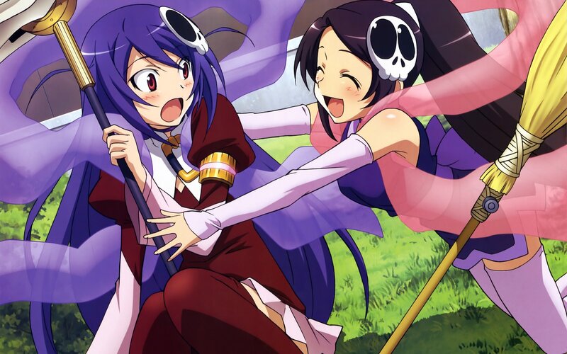 Two Anime Girls Fighting — Purple, Playful