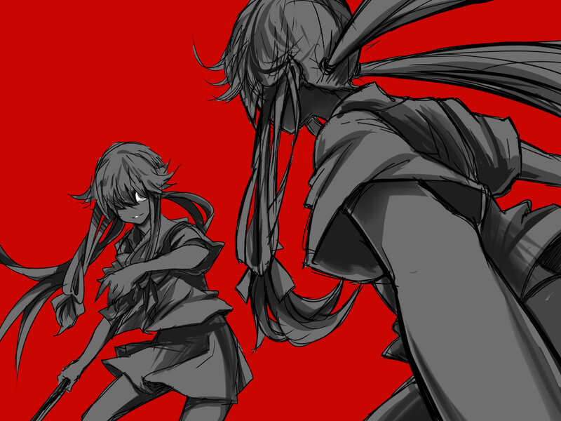Two Anime Girls Fighting — Red, Dramatic, Manga, Swords