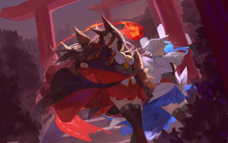 Two Anime Girls Fighting — Red, Dramatic, Night