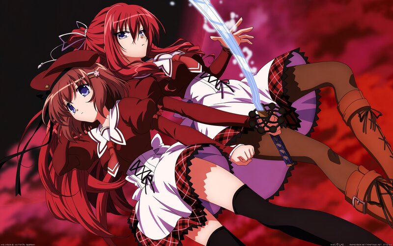 Two Anime Girls Fighting — Red, Dramatic, Sword, Red Hair