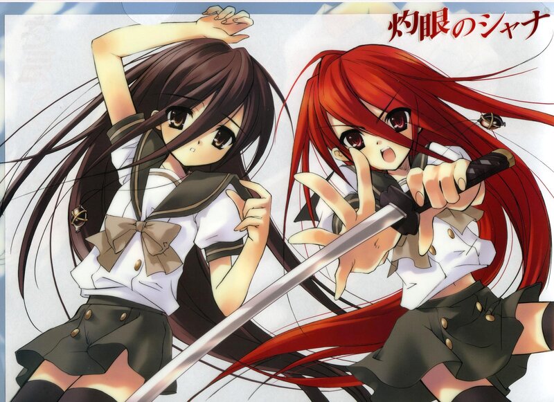 Two Anime Girls Fighting — Red, Dramatic, Sword, School Uniform