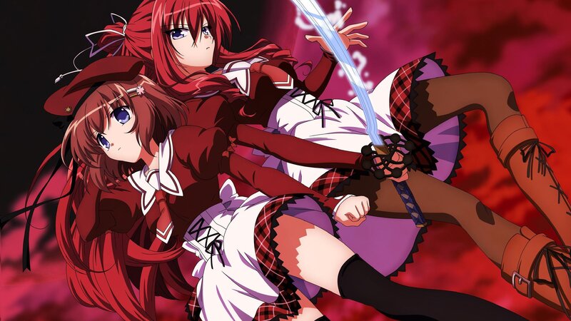Two Anime Girls Fighting — Red, Dramatic, Sword