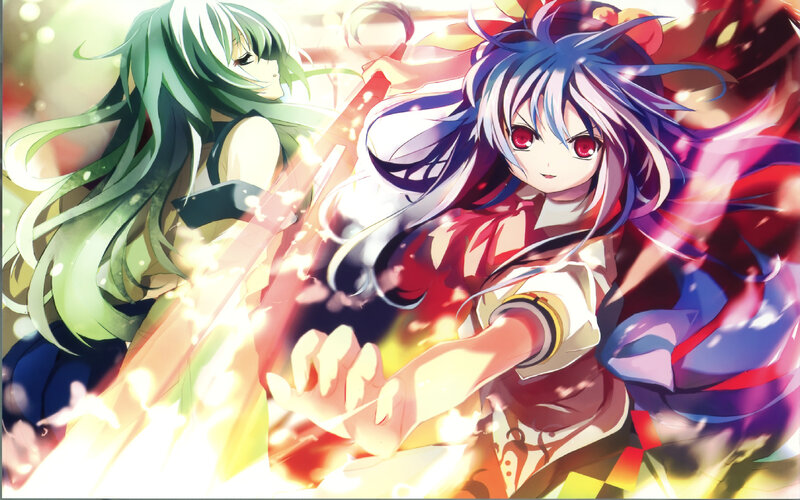 Two Anime Girls Fighting — Red, Dramatic, Swords