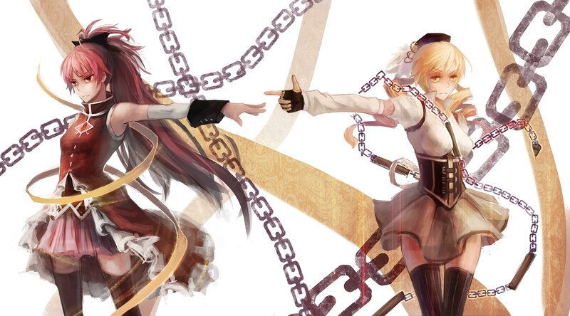 Two Anime Girls Fighting — White, Dramatic, Digital Art