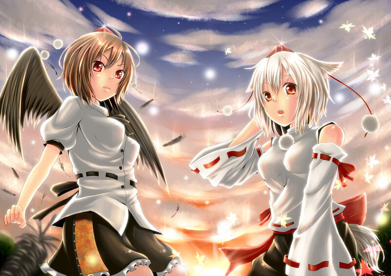 Two Anime Girls Fighting — White, Dramatic, Sunset