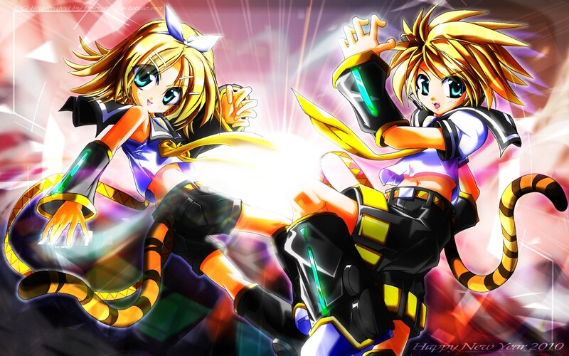 Two Anime Girls Fighting — Yellow, Dynamic