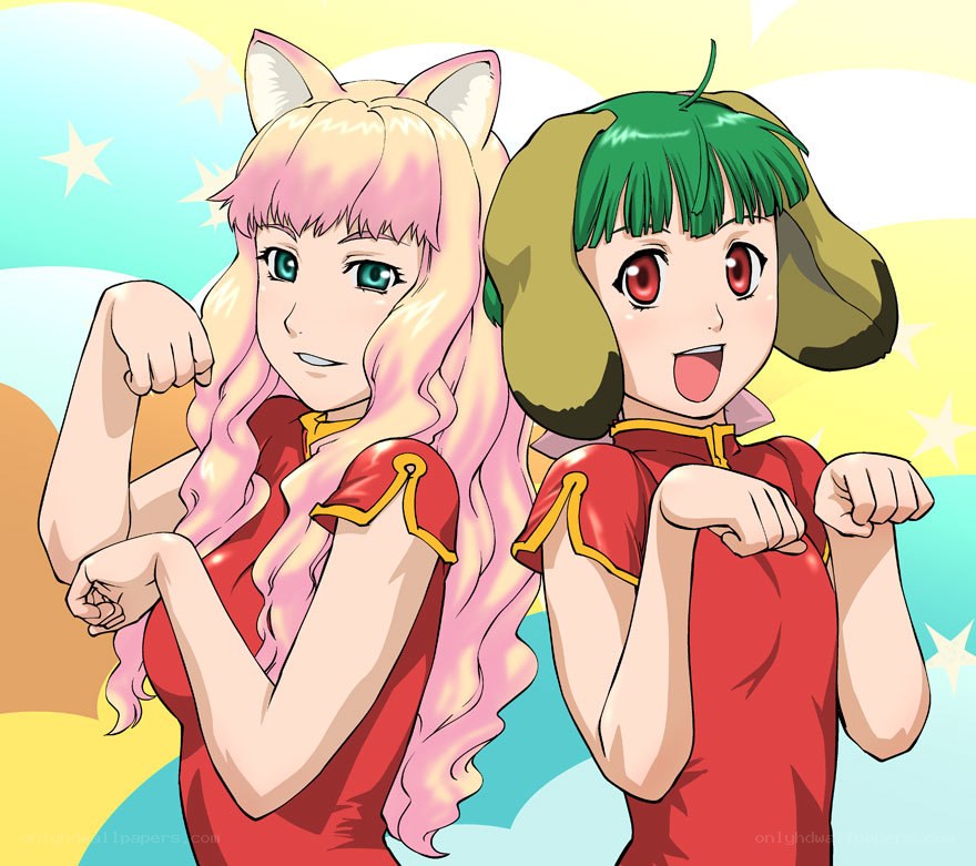 two anime girls flexing