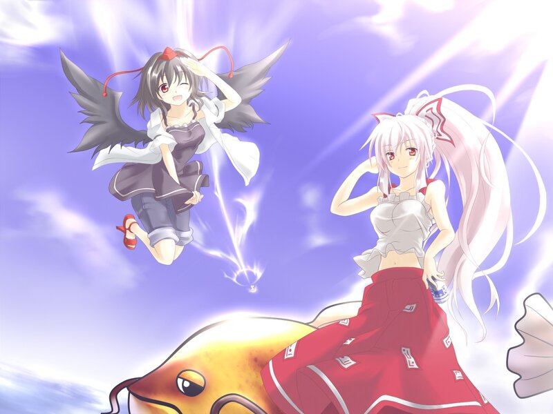 Two Anime Girls Flying — Purple, Dreamy