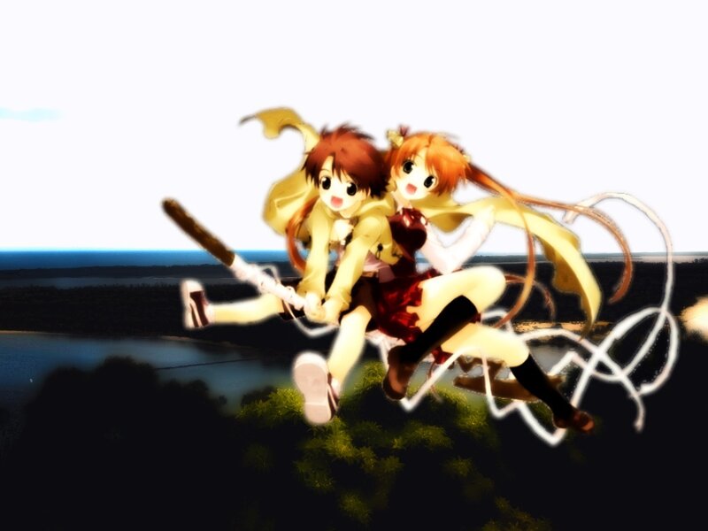 Two Anime Girls Flying — Yellow