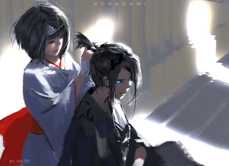 Two Anime Girls — Gray, Dramatic, Digital Art