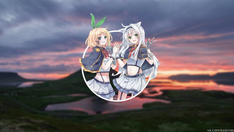 Two Anime Girls — Gray, Dramatic, Sunset