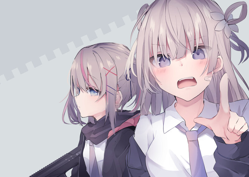 Two Anime Girls — Gray, Neutral, School Uniform