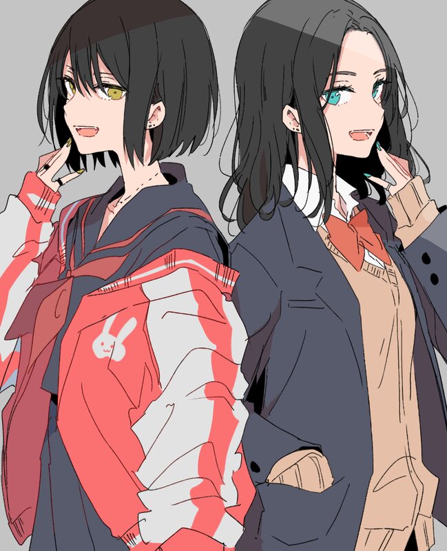 Two Anime Girls — Gray, Neutral, School Uniforms