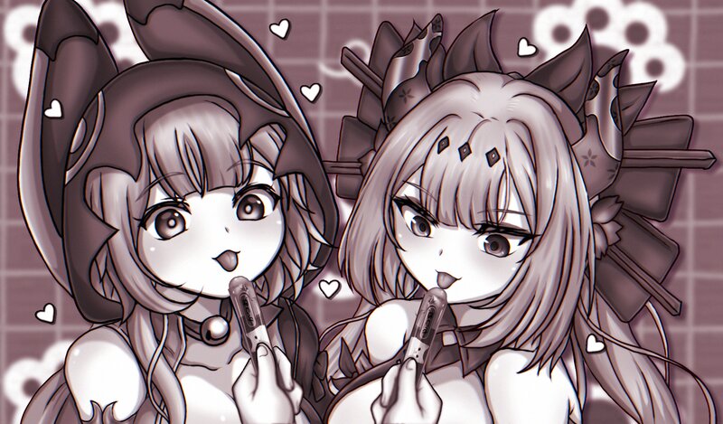 Two Anime Girls — Gray, Playful