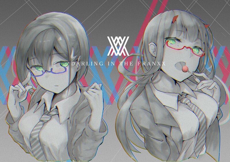 Two Anime Girls — Gray, Stylized