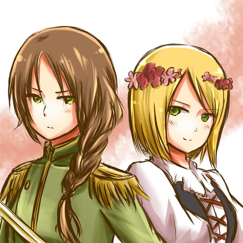 Two Anime Girls — Green, Calm, Flowers